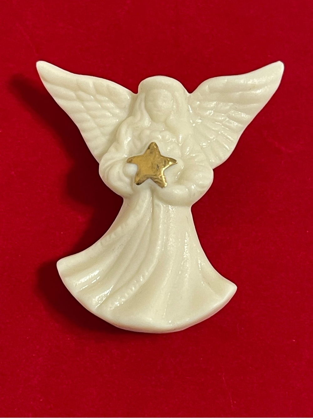 Vintage Lenox White Porcelain Angel Brooch Pin Gold Accent Star Holiday 1.75"